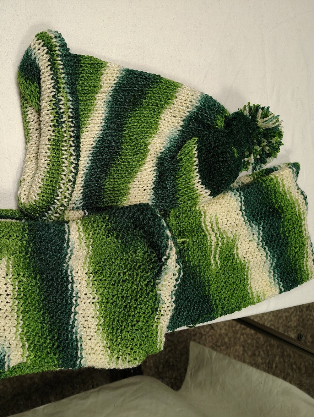 Green Stripe Knit Hat and Scarf Set